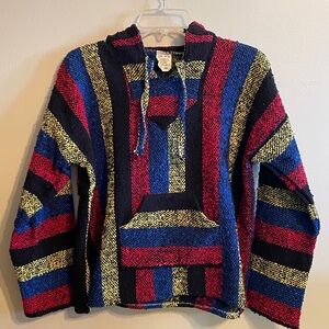 Vintage Vel Mex Baja Striped Hooded Pullover Shirt Mens Sz Medium